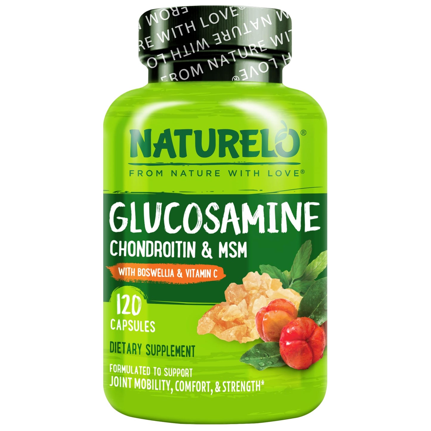 NATURELO Glucosamine Chondroitin MSM with Boswellia and Vitamin C - Supplement for Joint Comfort, Mobility, and Strength - 120 Capsules