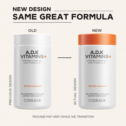 Codeage ADK Vitamins Supplement - Essential Vitamin A, D3 5000 IU, K1 & K2 (MK4 & MK7) - 6-Month Supply - 1 Capsule per Serving, Non-GMO, Gluten-Free - 180 Capsules