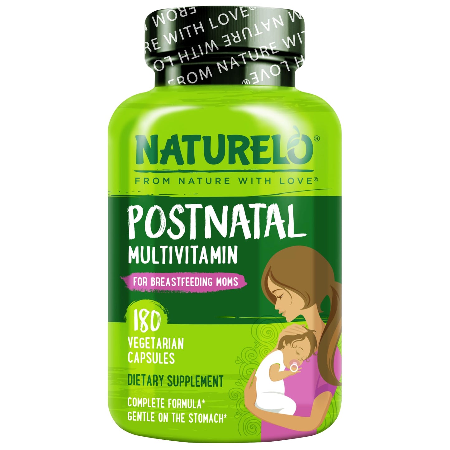 NATURELO Postnatal Multivitamin - Supplement for Breastfeeding Women - Plant-Based Vitamin D, Folate, Gentle Iron - for Nursing Mother, Baby - Post Natal Lactation Support 180 Capsules