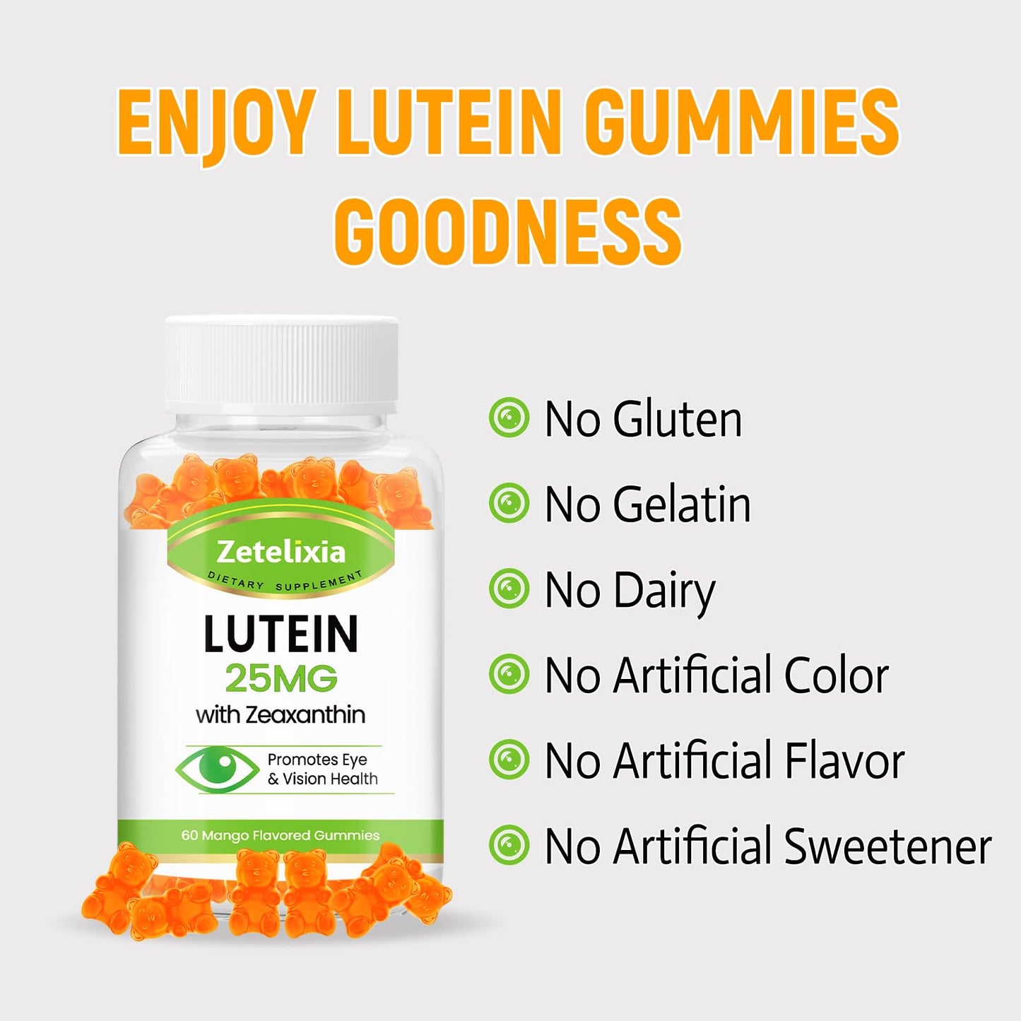 Lutein Gummies 25mg - Eye Vitamins Lutein & Zeaxanthin Eye Health Supplements for Adults,Sugar Free Eye Health Gummies Supplement - Support Vision,Macular,Blue Light Filtering (120 Count)