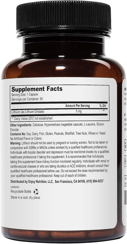 Lithium Orotate - 5mg of Elemental Lithium, 60 Vegetarian Capsules (Pack of 2)