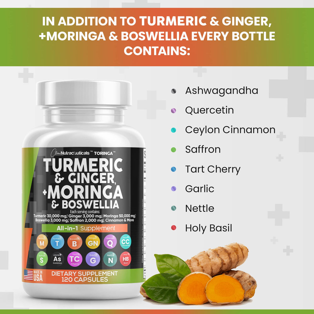 Turmeric Curcumin 30000mg Ginger 3000mg Moringa 50000mg Boswellia