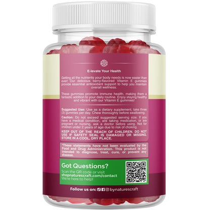 Natures Craft Vitamin E Gummies for Skin Care - High-Potency Vitamin E 400 IU Skin Supplement - Delicious & Easy-to-Take Supplement Promote Health Immune Support & Cellular Protection 90 Count