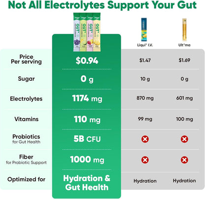 Venture Pal Sugar Free Hydration Packets + Gut Health Electrolytes Powder | Liquid Daily IV with 7 Electrolytes, 5 Vitamins, Probiotics & Fiber for Dehydration Relief and Gut Health Support