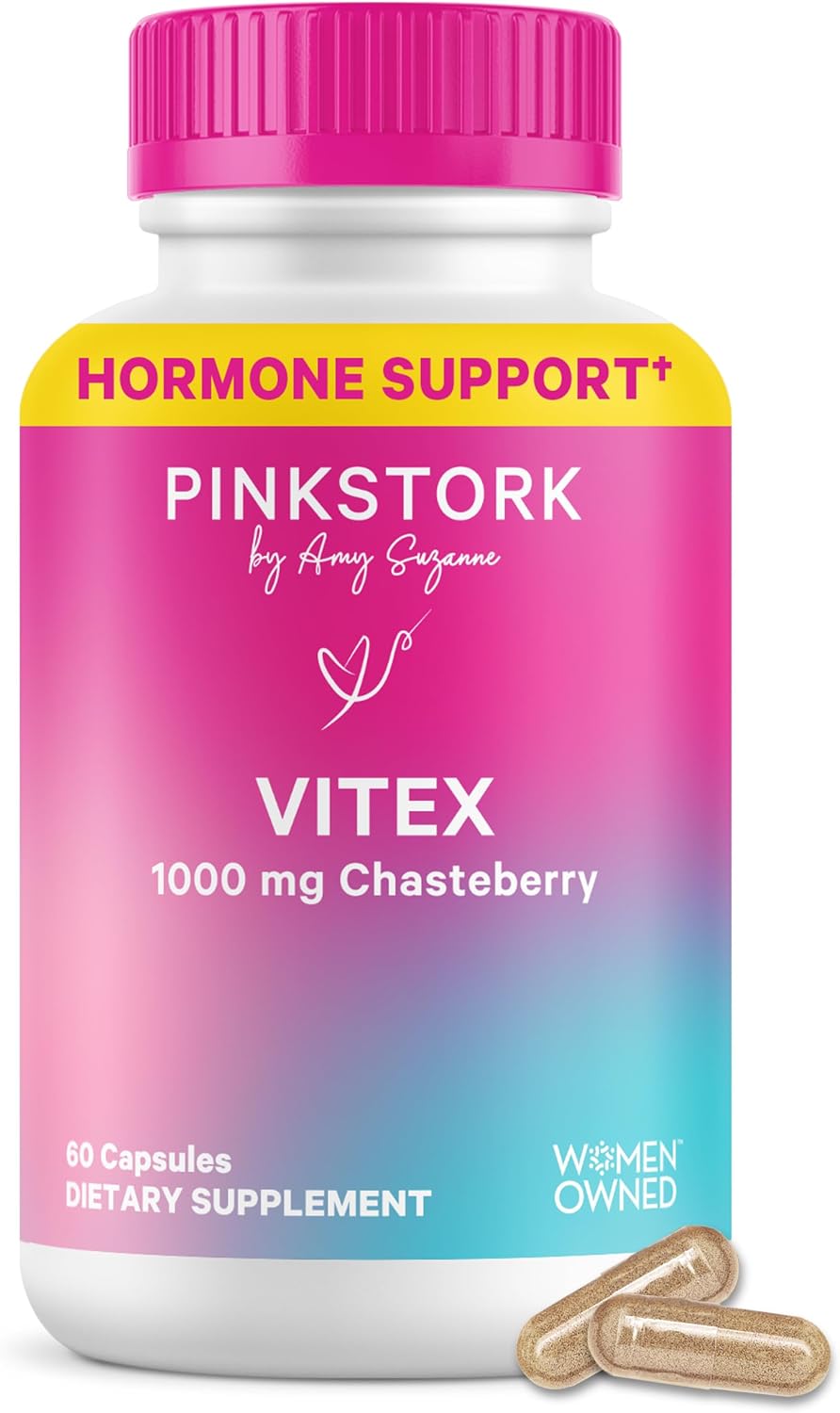 Pink Stork Organic Vitex, 1000 mg, 60 Vegan Capsules | Chaste Tree Berry, Plant-Based Support, Perimenopause & Hormonal Harmony, Supports Cycle Regularity & Hormone Balance