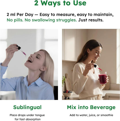 10-in-1 Liquid Collagen for Women, GLP Friendly Multi Collagen | Trim & Glow Hydrolyzed Collagen Burn Drops w. Hyaluronic Acid Biotin Green Tea & ACV, Digestive Gut Skin Health & Hair Growth