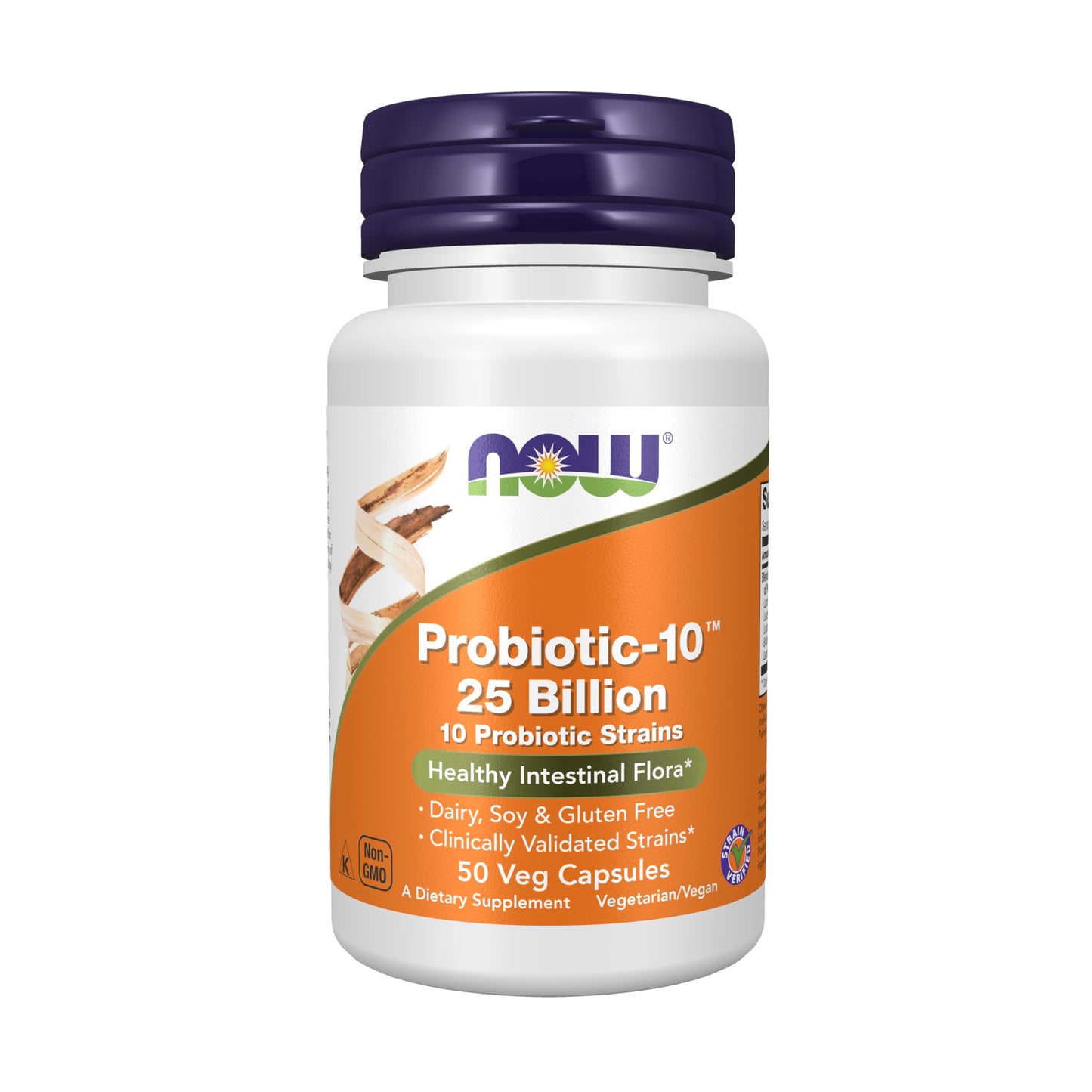 NOW Foods Supplements, Probiotic-10™, 25 Billion, with 10 Probiotic Strains, Dairy, Soy and Gluten Free, Strain Verified, 100 Veg Capsules