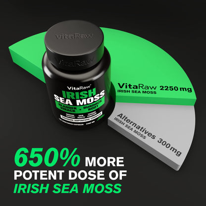 Organic Irish Sea Moss Capsules 2400 mg - Burdock Root and Bladderwrack Powder