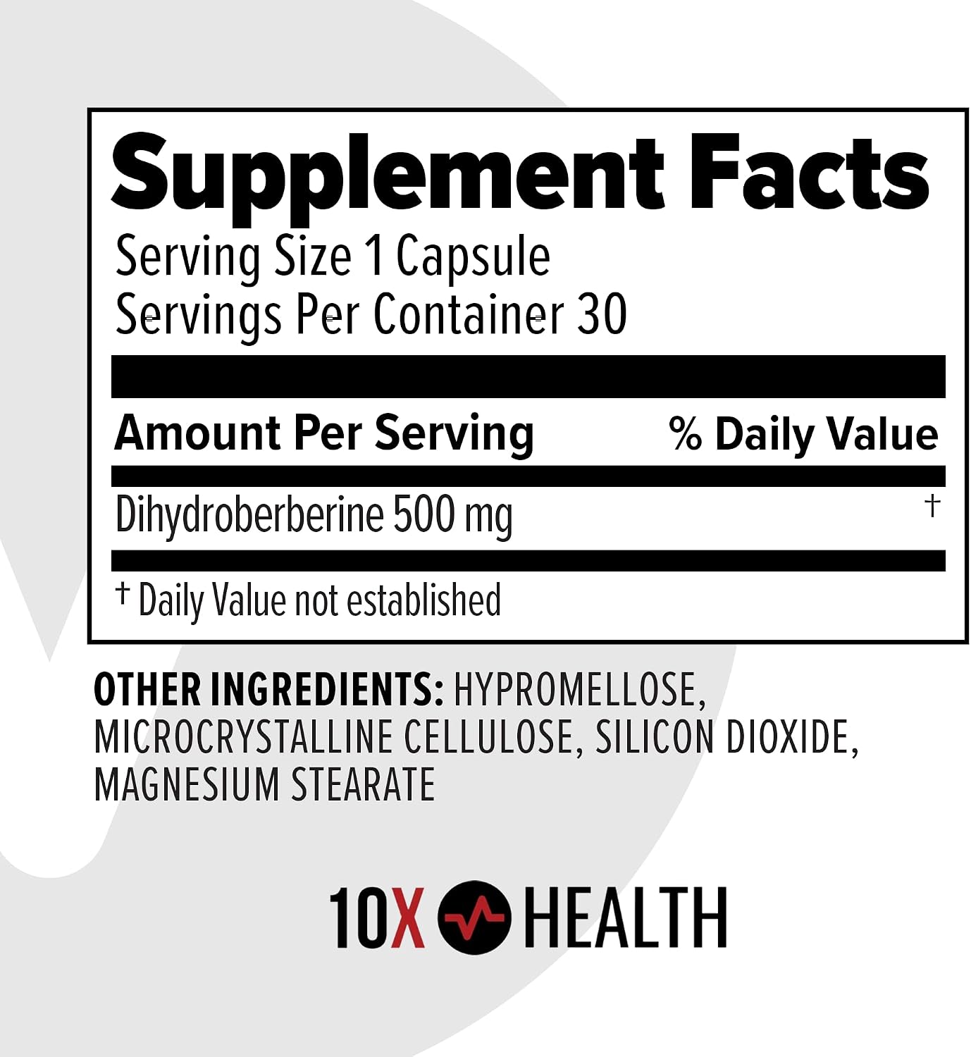 10X Health Berberine - 500mg, 30 Capsules | Dihydroberberine: 500mg for Better Absorption, Cardiovascular & Gut Health Support