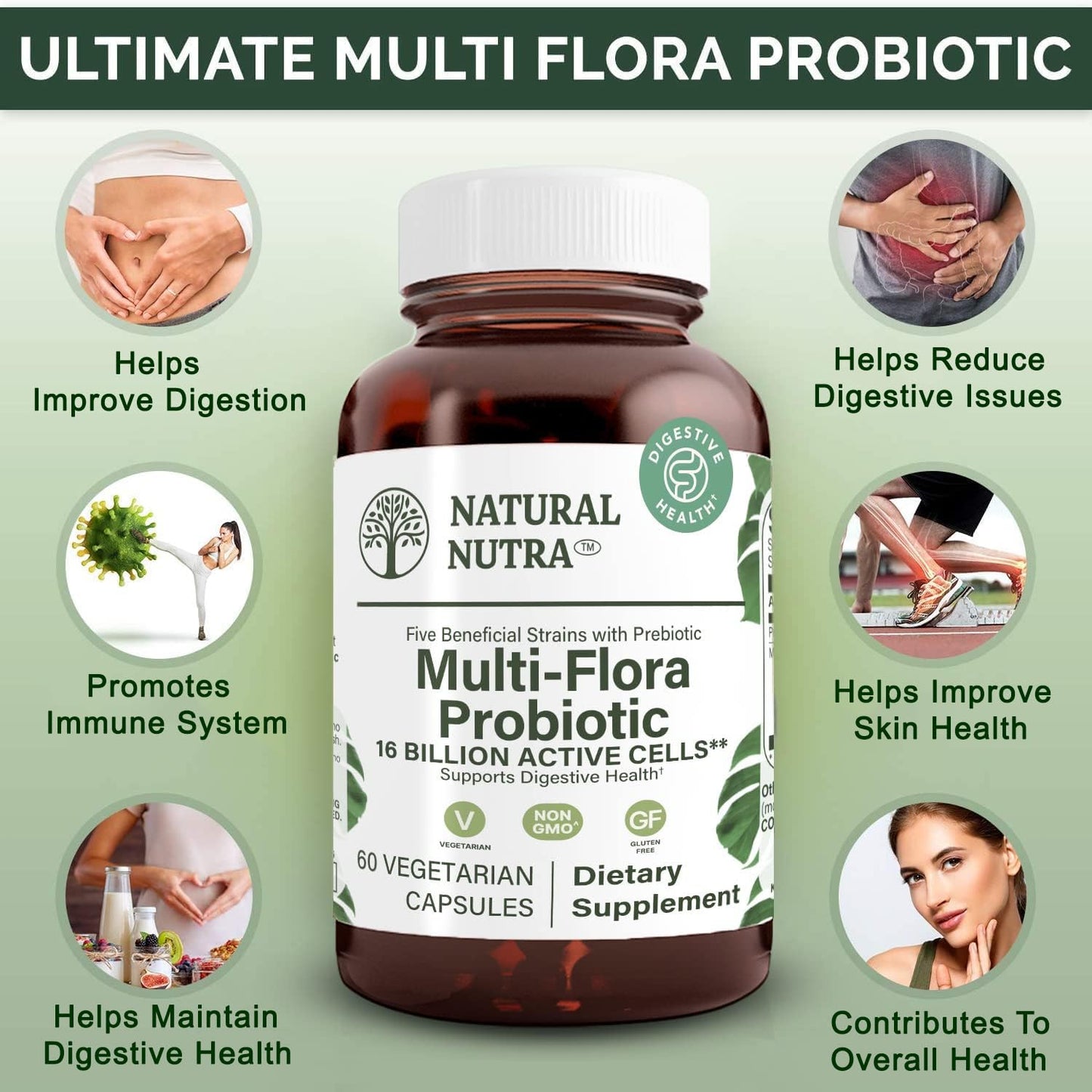 Natural Nutra Probiotic Quattro, 50 Vegetarian Capsules | Advanced Probiotic Supplement, 4 Powerful Strains Including Lactobacillus Acidophilus, Bifidus, Supports Digestive