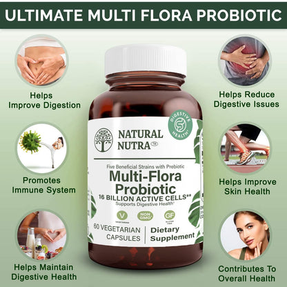 Natural Nutra Probiotic Quattro, 50 Vegetarian Capsules | Advanced Probiotic Supplement, 4 Powerful Strains Including Lactobacillus Acidophilus, Bifidus, Supports Digestive