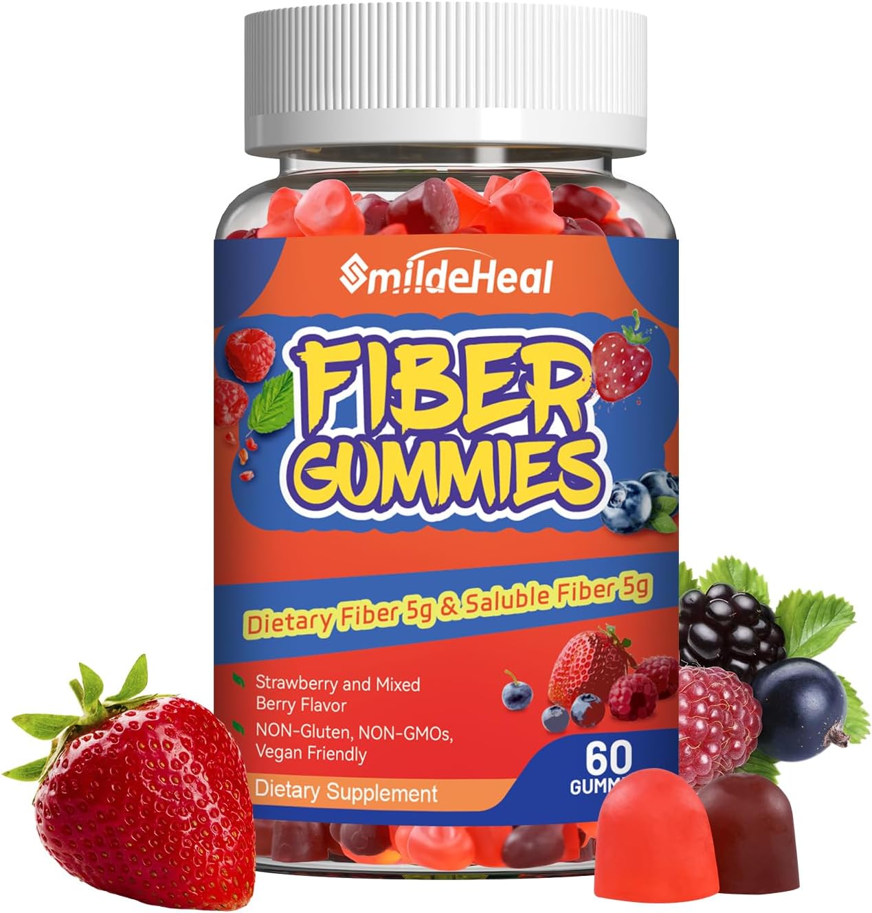 Fiber Gummies, Dietary Fiber , for Women and Men, 60 Count Gummies | Fiber Gummies, Dietary Fiber, for Women and Men, Gut Health Support,Mixed Berry and Strawberry Flavor, 60 Count Gummies