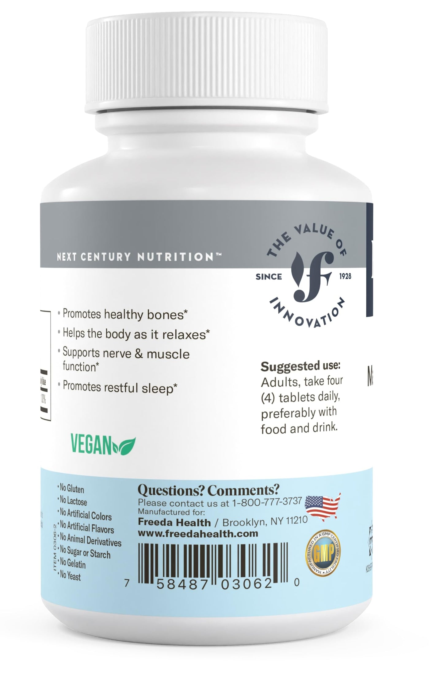FREEDA Magnesium Citrate Powder for Bone, Joint, & Muscle Support 100 Count | Supports Nerve Health, Relaxation, Sleep, Metabolism, & Digestive Function – Kosher, Vegan, Gluten-Free, Made in USA