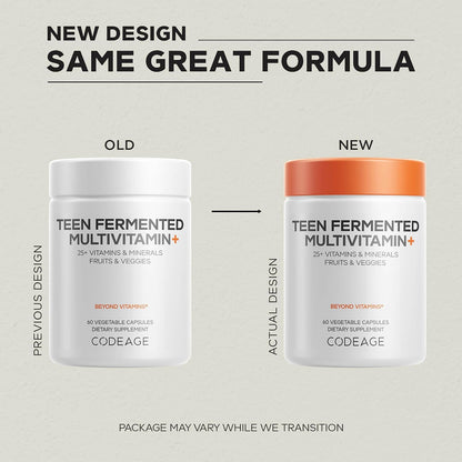 Codeage Teen Multivitamin Supplement – Daily Vitamins and Minerals for Teen Boys and Girls – Organic Whole Food Formula with Omega-3 and Vitamins A to K - 60 Capsules