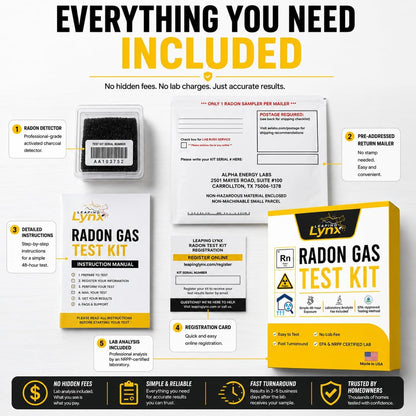 EPA-Approved Radon Test Kit for Home, Lab Analysis Included | Detects Radon Gas Levels in Basements & Living Spaces | Easy-to-Use Air Quality Test with Lab Report & Discounted Shipping| Radon Detector