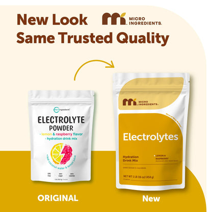 Micro Ingredients Electrolytes Powder, 2lbs (139 Servings) | Sugar Free | Lemon Raspberry Flavor | High Potassium (1,000mg) + Coconut Water & Real Lemon Juice | Keto Friendly, Non-GMO
