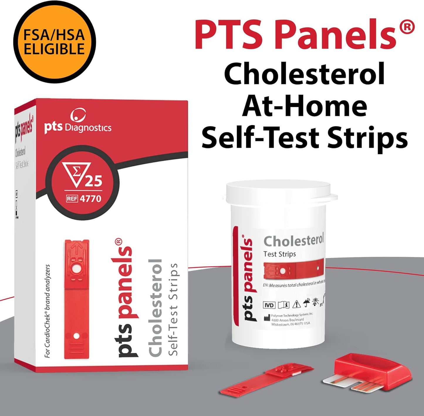 PTS Panels Cholesterol At-Home Self-Test Strips, 25 Tests | Cholesterol Testing for Use with CardioChek Analyzer (Sold Separately), Fast 45-Second Blood Test for Home Use