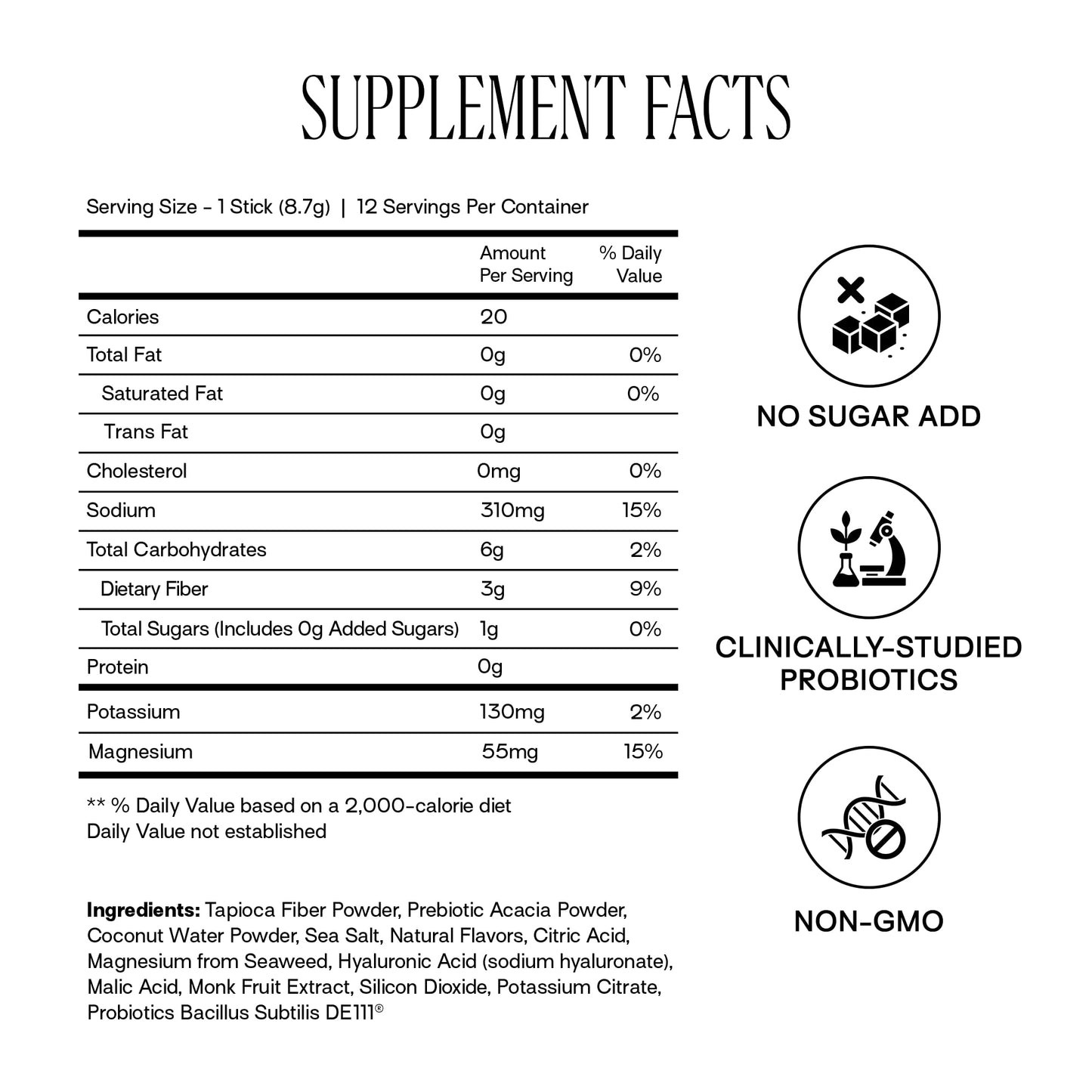Happy Aging Electrolytes Powder Packets for Women - Sugar Free Hydration & Gut Health with Hyaluronic Acid & Bacillus Subtilis DE111 Probiotics - Dual Prebiotic System for Skin Beauty