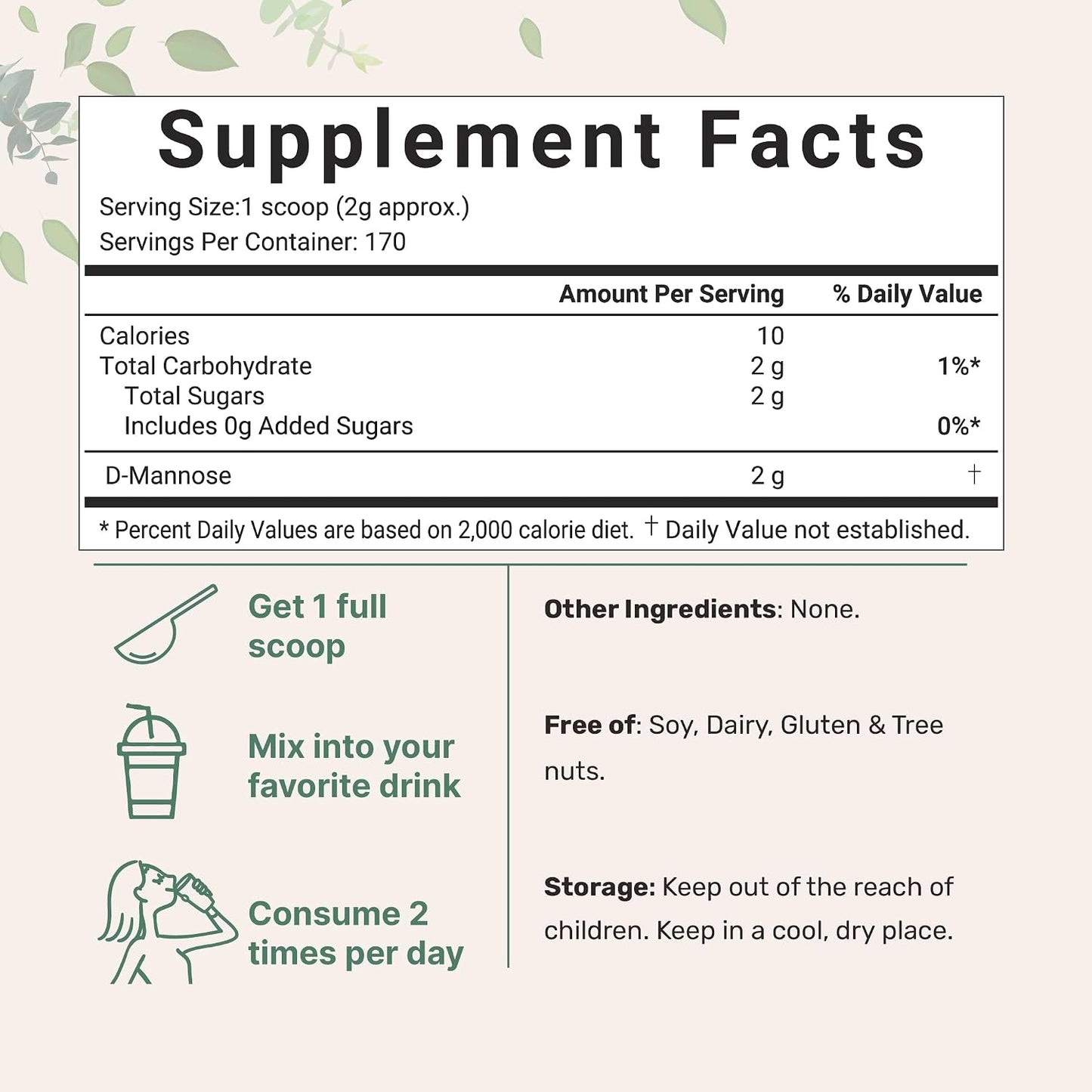 Micro Ingredients D Mannose Powder, Pure Mannose Supplement, Quick Water Soluble, Support Urinary Tract Cleanse & Bladder Health, Premium Mannose for Women and Men, Vegan Friendly.