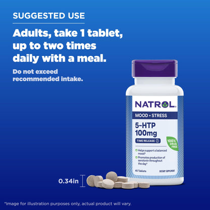 Natrol 5-HTP 100mg, Dietary Supplement Helps Support a Balanced Mood, 90 Time