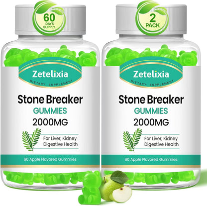 2 Pack Chanca Piedra Stone Breaker Gummies, Organic Herbal Supplement for Kidney Cleanse & Gallbladder Health, Kidney Stones Dissolver, Sugar Free, Vegan, Non-GMO, Apple Flavor