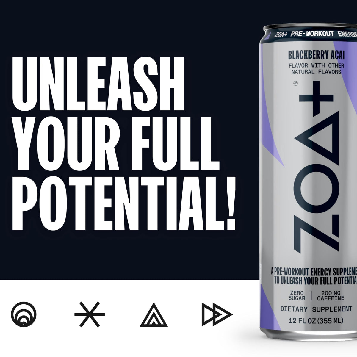 ZOA Plus Sugar-Free Pre-Workout Drink, Ready to Drink with Nitric Oxide, Vitamin B, C and D
