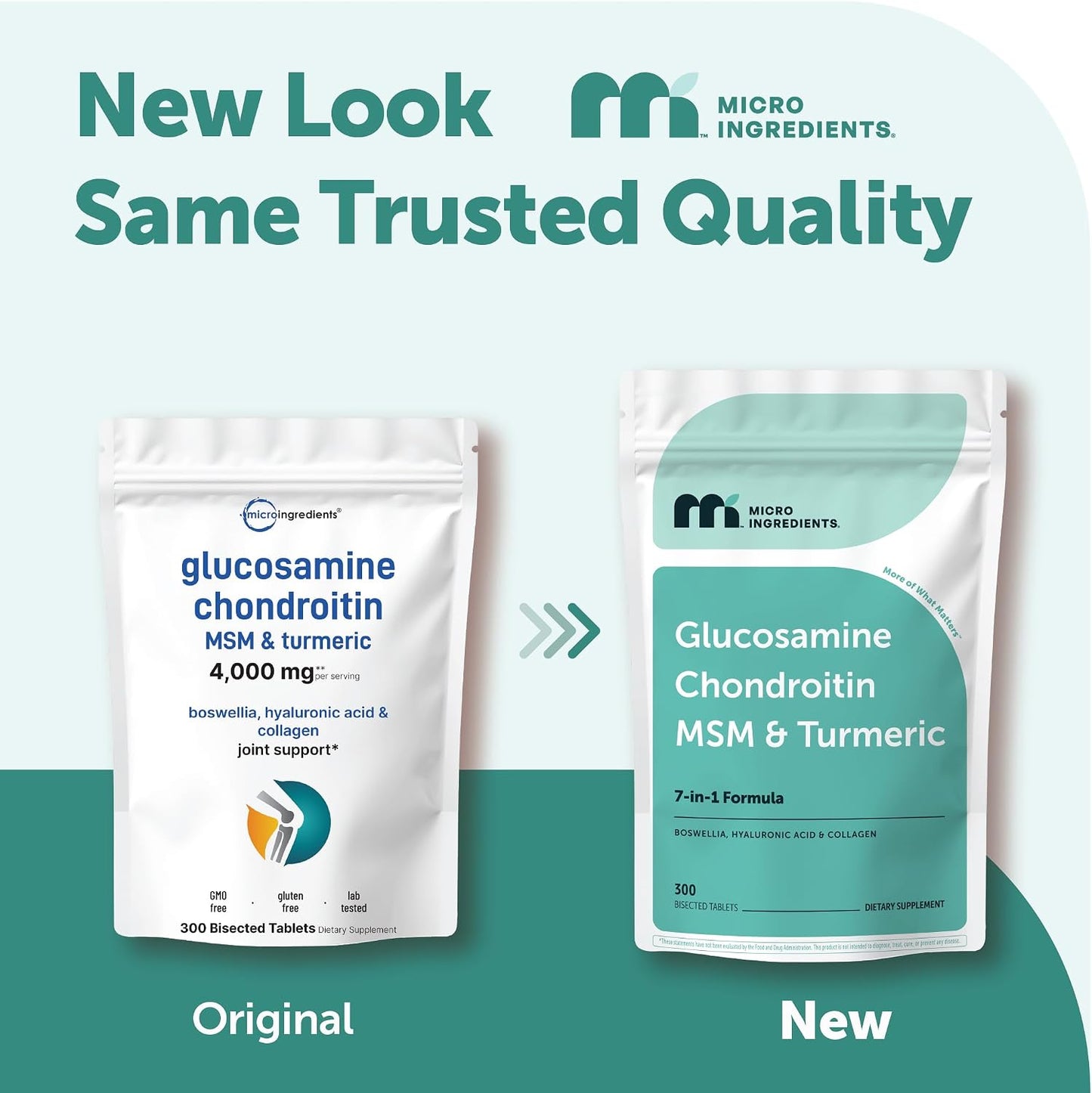 Micro Ingredients Glucosamine Chondroitin MSM and Turmeric Supplement, 300 Bisected Tablets | Joint Supplements for Men & Women* | 7-in-1 with Boswellia, Hyaluronic Acid, & Collagen Complex