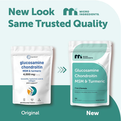 Micro Ingredients Glucosamine Chondroitin MSM and Turmeric Supplement, 300 Bisected Tablets | Joint Supplements for Men & Women* | 7-in-1 with Boswellia, Hyaluronic Acid, & Collagen Complex