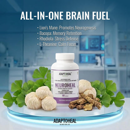 ADAPTOHEAL Neuroheal Cognitive Function Lion's Mane, Bacopa (90 Caps)