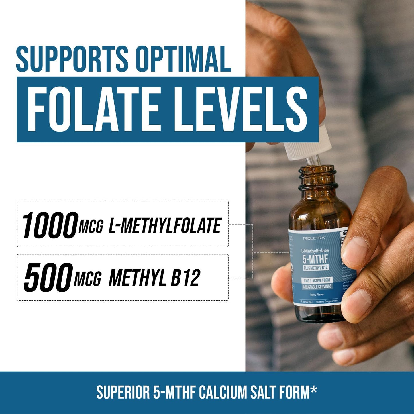 Organic Methyl Folate 1000 mcg + Methyl B12 Cofactor (300 Servings) – Metabolically Active 5-MTHF Form, Organic Berry Flavor, Liquid Sublingual Form – Mood, Cognition, Methylation, Pregnancy (1oz)