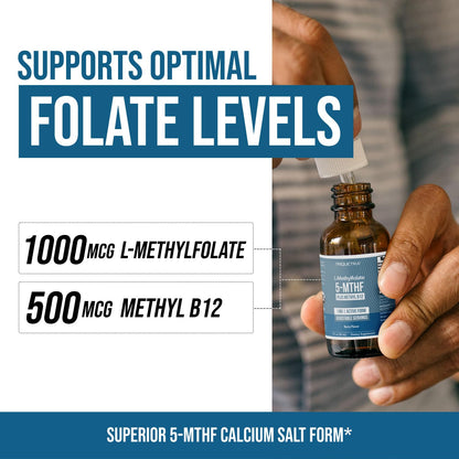 Organic Methyl Folate 1000 mcg + Methyl B12 Cofactor (300 Servings) – Metabolically Active 5-MTHF Form, Organic Berry Flavor, Liquid Sublingual Form – Mood, Cognition, Methylation, Pregnancy (1oz)