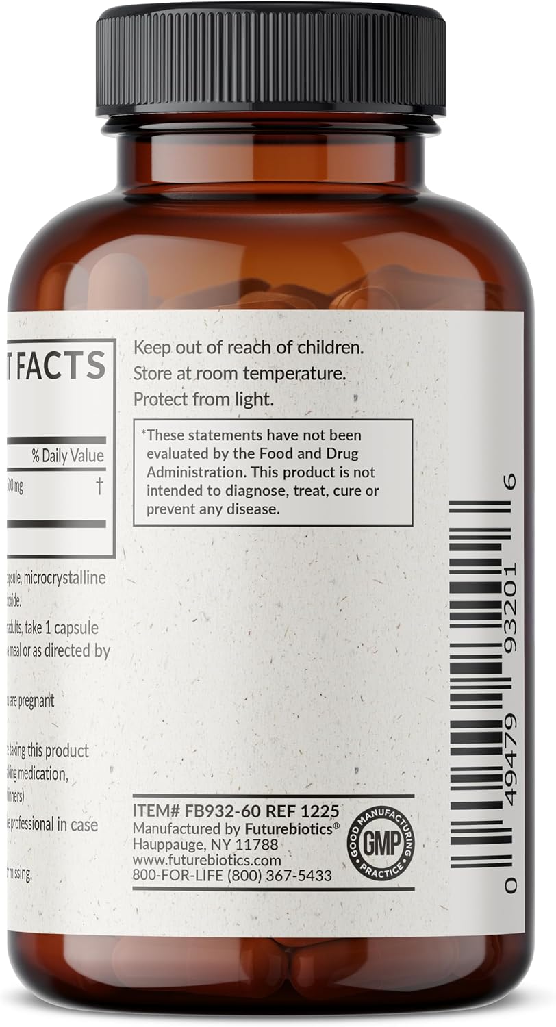 Futurebiotics Lion's Mane Mushroom 500 MG Vegan Friendly Formula, 60 Capsules
