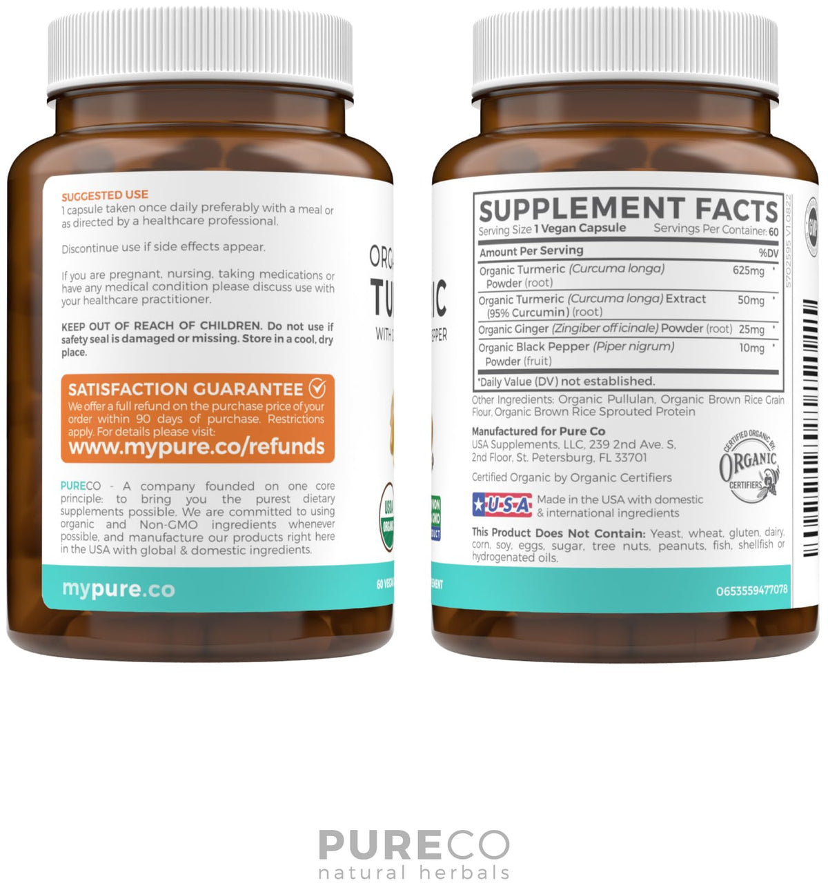 USDA Organic Turmeric Curcumin with Black Pepper and Ginger (2 Month Supply)