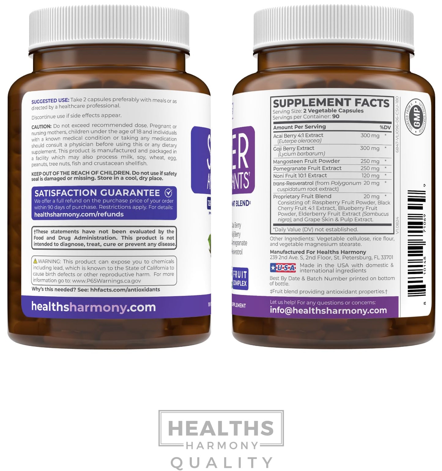 Super Antioxidants Supplement for Women & Men - High Potency Herbal & Fruit Blend with Acai, Goji, Pomegranate, Elderberry & Resveratrol for Skin Care & Immune Support - Vegan & Non-GMO - 60 Capsules