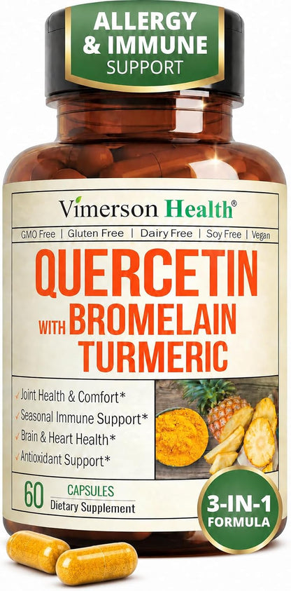 Quercetin with Bromelain Turmeric Curcumin Allergy Supplement - 60 Capsules