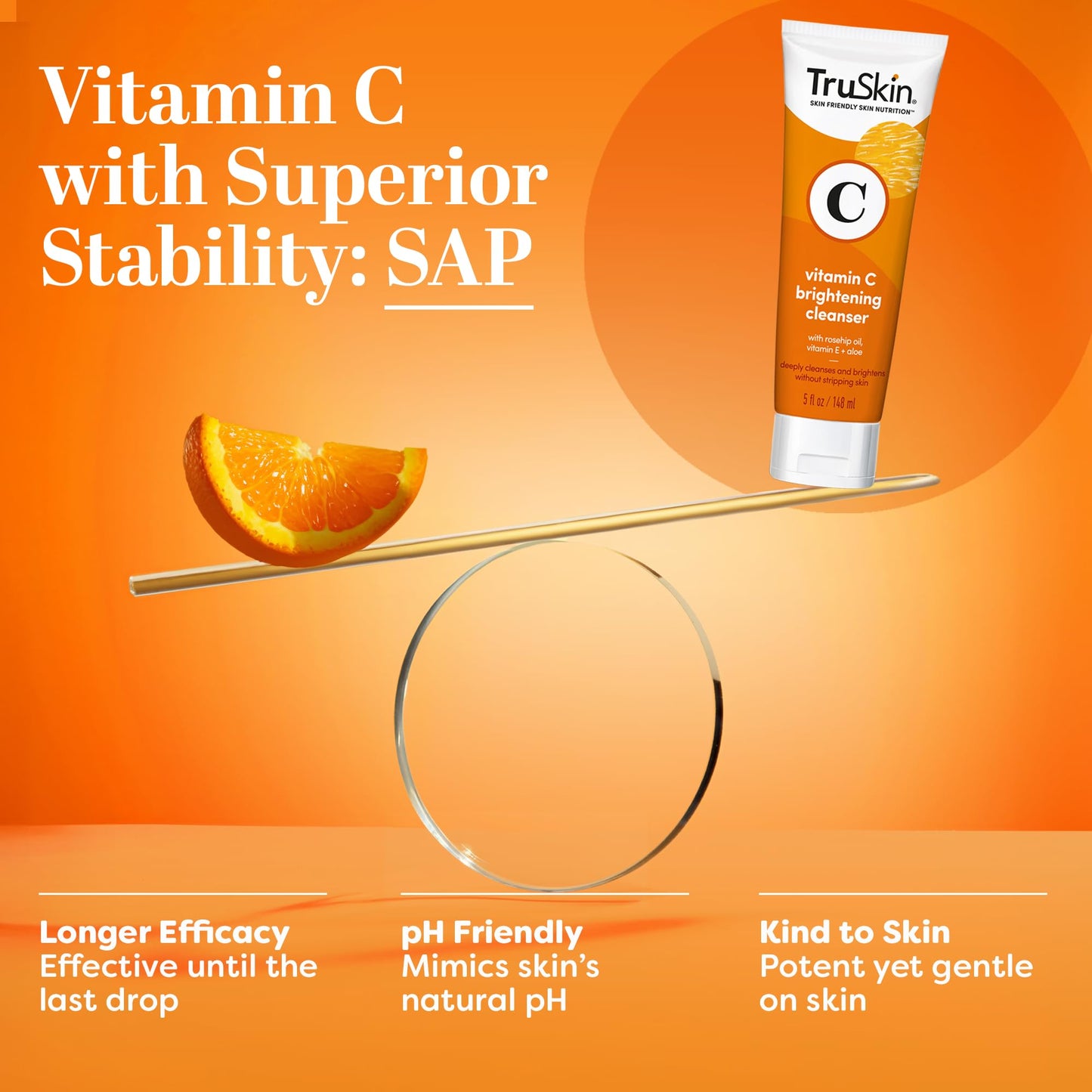 TruSkin Vitamin C Brightening Face Wash with Rosehip Oil, 4 fl oz | Vitamins C & E, Aloe Vera and MSM gently cleanse, refresh and support radiant-looking skin without over-drying