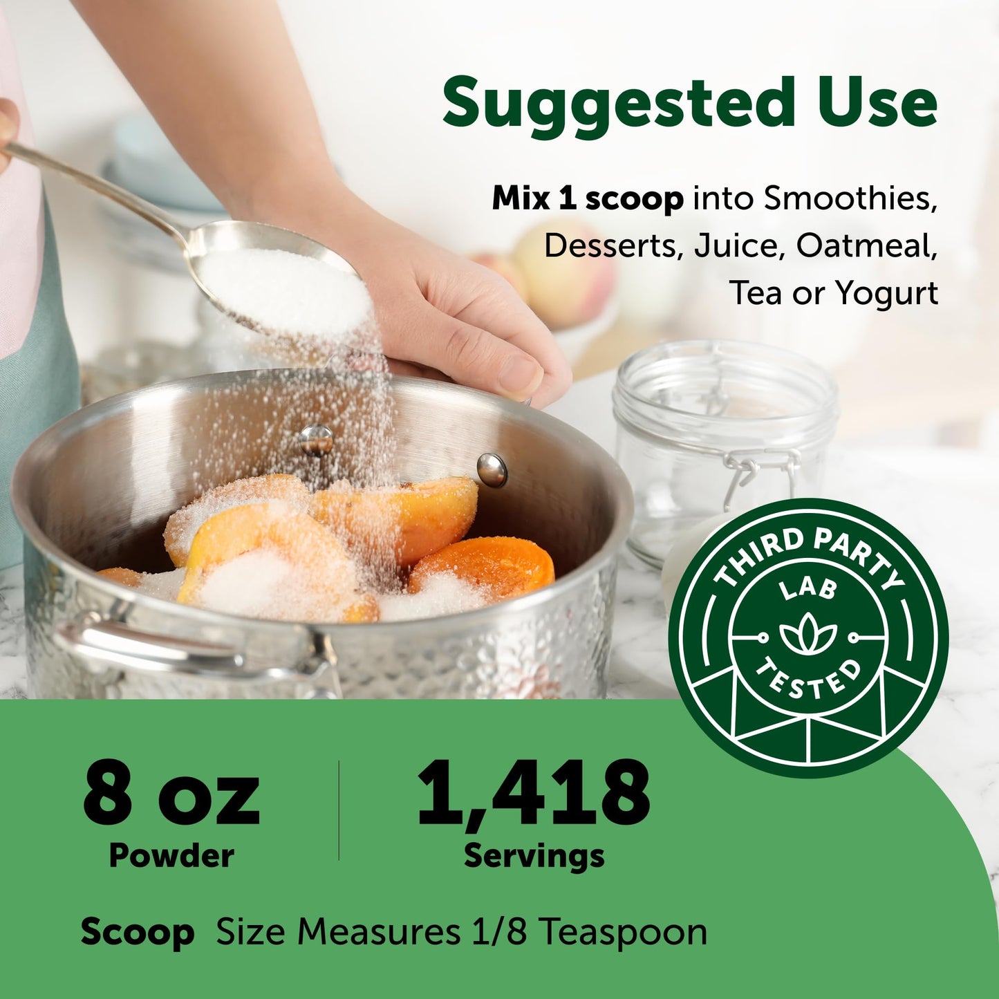 Micro Ingredients Pure Organic Stevia Powder, 8 Ounces, 1418 Serving, Highest Grade Green Leaf Extract Reb-A, Reduced Bitter Aftertaste, 0 Calorie, Natural Sweetener, Sugar Alternative, Keto Friendly