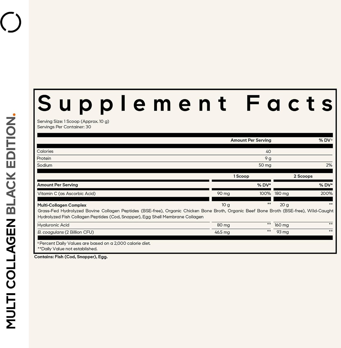 Codeage Multi Collagen Peptides Powder + Probiotics Black Edition, Vitamin C, Hyaluronic Acid Powder Supplement, Grass-Fed, Hydrolyzed, Zero Carbs, Type I, II, III, V & X, Unflavored, 10.58oz