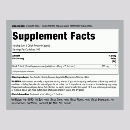 Piping Rock Black Cohosh Root Extract | 100 Capsules | Concentrated Formula | Non-GMO, Gluten Free Supplement