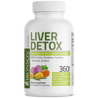 Bronson Liver Detox Advanced Detox & Cleansing Formula 60 Capsules | Liver Health Support with Milk Thistle, Dandelion Extract, Turmeric, Artichoke Leaf & Beet Root, Non-GMO, Soy-Free