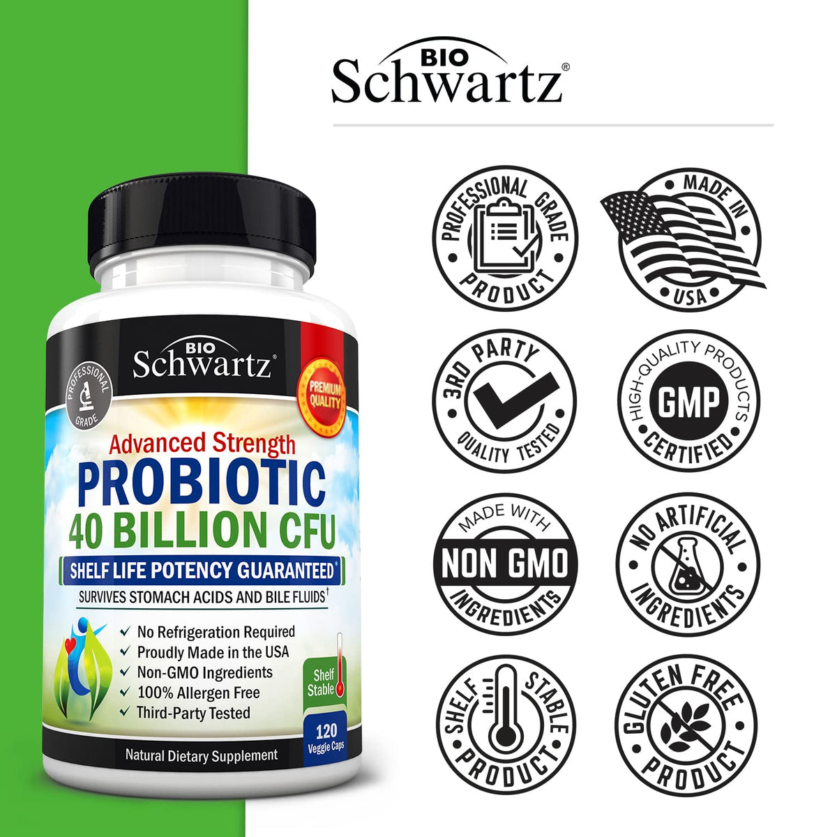 Daily Probiotic Supplement 40 Billion CFU - Gut Health Complex with Astragalus
