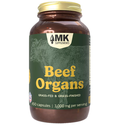 MK Supplements Grass-Fed Desiccated Beef Liver, Non-Defatted, Made in USA | 3,000mg per serving, 150 capsules, 30 servings, freeze-dried, regeneratively raised, amber glass bottle, family owned