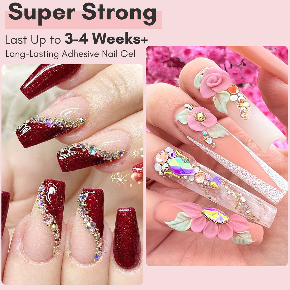 Makartt Nail Rhinestone Glue for Nails, Super Strong Gel Nail Glue for Nail Charm 3D Nails