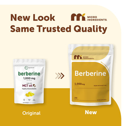 Micro Ingredients Berberine 1000mg with MCT Oil, 240 Softgels | Berberine HCl Supplement | Sourced from Berberis Aristata | Non-GMO, Gluten Free, No Soy