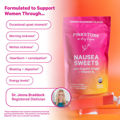Pink Stork Organic Peppermint Sweets, Peppermint, 30 Candies | Morning Sickness Support, Motion Sickness Support, Added Vitamin B6, 1st Trimester Pregnancy Must Haves, Wrapped