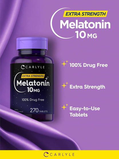 Carlyle Melatonin 10mg | 270 Tablets | with L-Theanine | Vegetarian, Non-GMO, Gluten Free Supplement