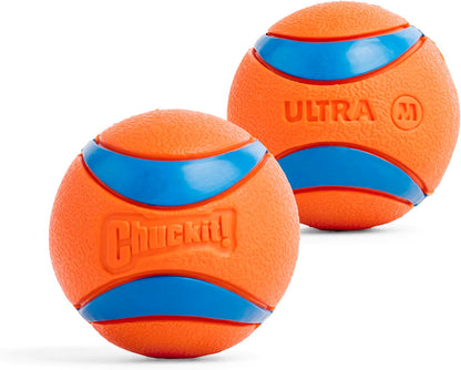 Chuckit! Ultra Ball Dog Toy - Medium Bouncy Fetch Balls For Dogs 20-60 lbs - Made from Durable Rubber - Floating Water Pet Toys - Size Medium - 2.5-inch Diameter - Pack of 2 | Bouncy durable rubber design for pups 20-60 lbs, high bounce action for active