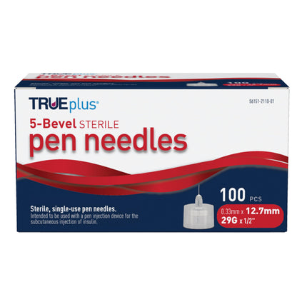 TRUEplus 5-Bevel Sterile Pen Needles, 32G x 4mm (5/32 Inch), 50 Count | For Use with Pen Injection Device, Single-Use Needles, Compatible Thread with Major Pen Devices, Silicone Coated