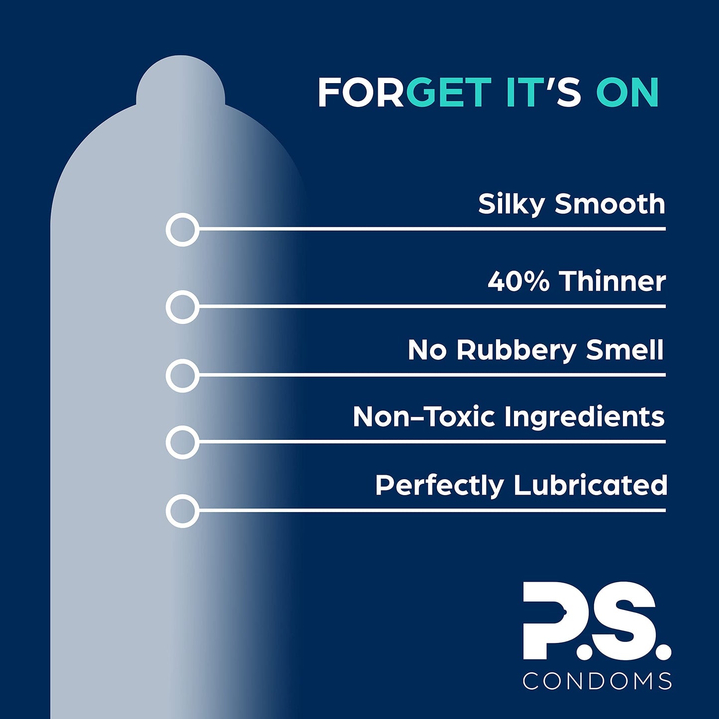 PS Condoms Exceptionally Thin Latex Condoms, Clean & Odorless, 12 Pack | Individually tested, 0.045 mm natural rubber, 40% thinner, lubricated, vegan, and free of PFAS, gluten, glycerin and parabens