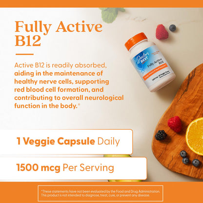 Doctor's Best Vitamin B12 Methylcobalamin for Men & Women - Vitamin B 12 Caps 1500 mcg, VIT B-12 Supplement, Vegan, Gluten Free, Non GMO, Fully Active - 180 Veg Capsules